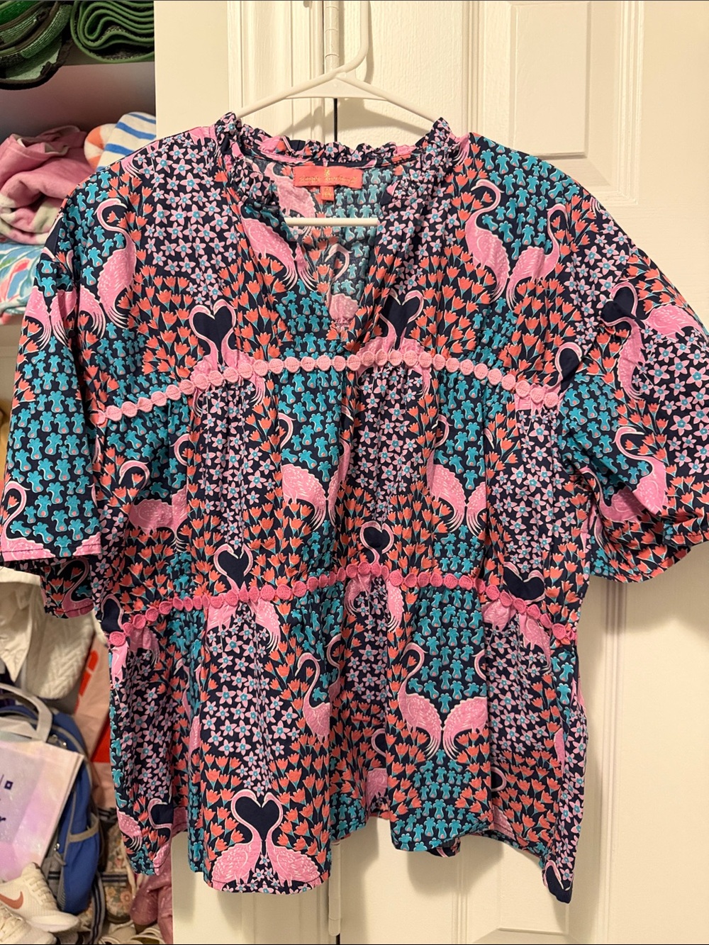 Simply Southern Pink and Blue Printed Peasant Blouse